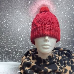 Gap Kids Red Cable-knit Pom-Pom Hat One Size Cap Winter Warm Cover
